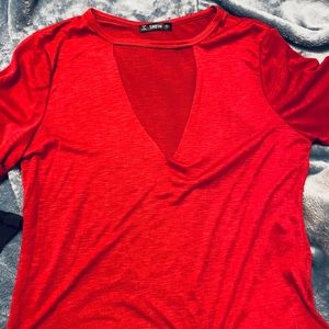 Red v neck shirt